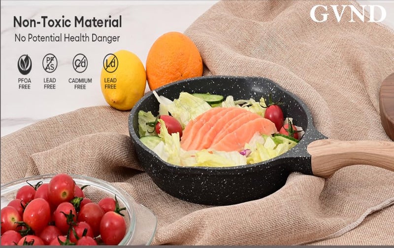 Gvnd Nonstick Frying Pan Anti Scratch8 Inch Skillet Cast Aluminum Cookware Induction Compatible Black - Image 5