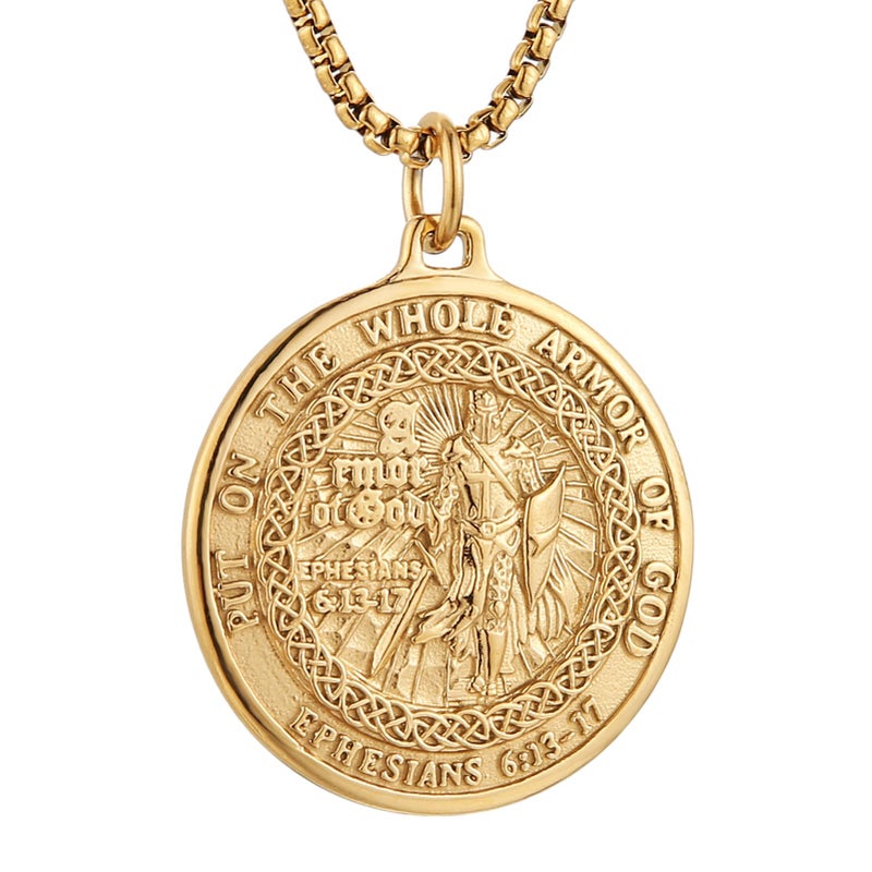 HZMAN Knights Templar Necklace for Men Stainless Steel Medieval Red Cross Pendant Jewelry Gift (Gold) - Image 1