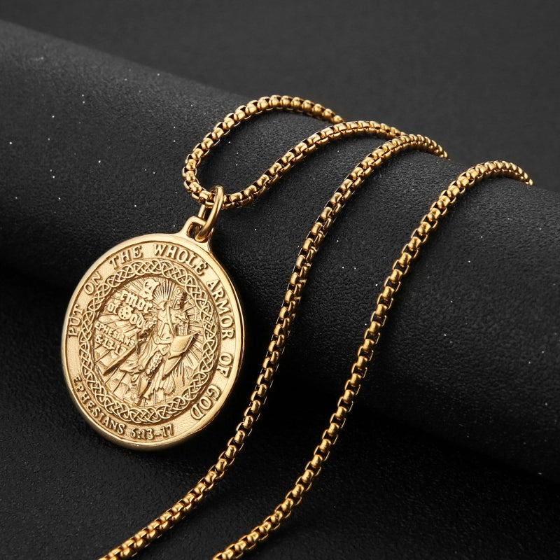 HZMAN Knights Templar Necklace for Men Stainless Steel Medieval Red Cross Pendant Jewelry Gift (Gold) - Image 4