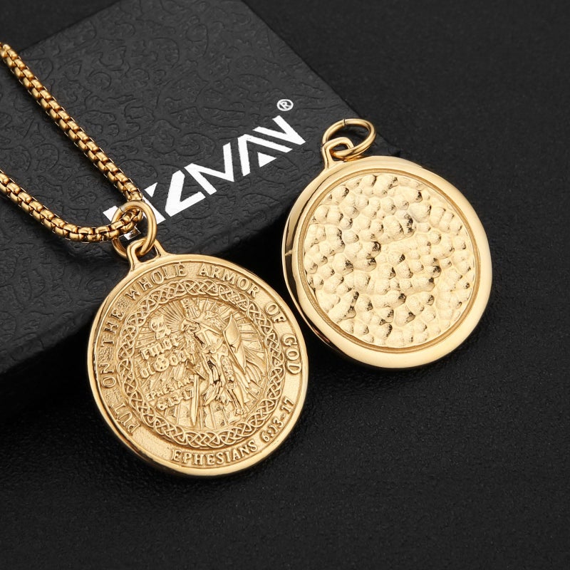 HZMAN Knights Templar Necklace for Men Stainless Steel Medieval Red Cross Pendant Jewelry Gift (Gold) - Image 5