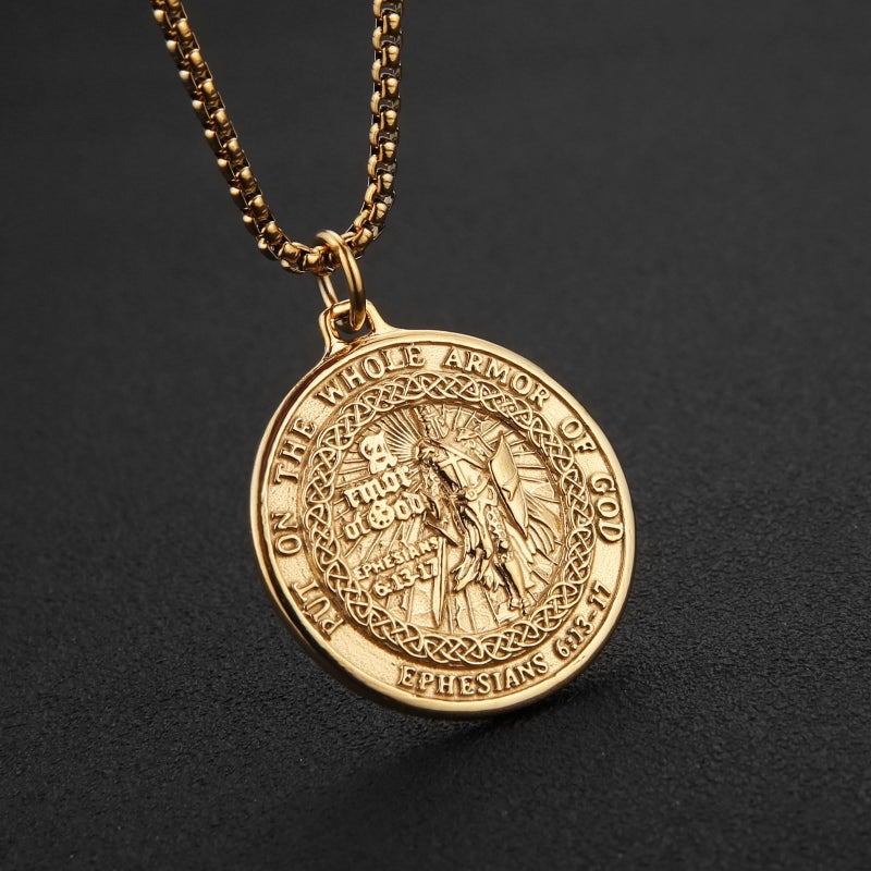 HZMAN Knights Templar Necklace for Men Stainless Steel Medieval Red Cross Pendant Jewelry Gift (Gold) - Image 3