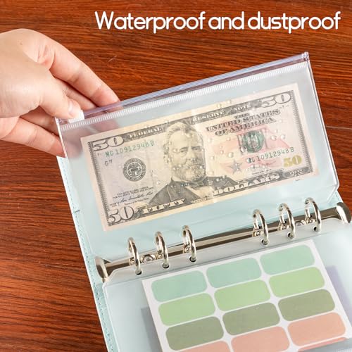 LXWHYP 16 Pcs A6 Zippered Binder Envelope Pouches for 6-Ring Budget Cash System, Clear Inserts for Money Saving and Budgeting, With 42 Sticky Labels - Image 4
