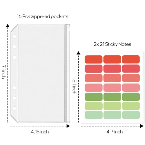 LXWHYP 16 Pcs A6 Zippered Binder Envelope Pouches for 6-Ring Budget Cash System, Clear Inserts for Money Saving and Budgeting, With 42 Sticky Labels - Image 2