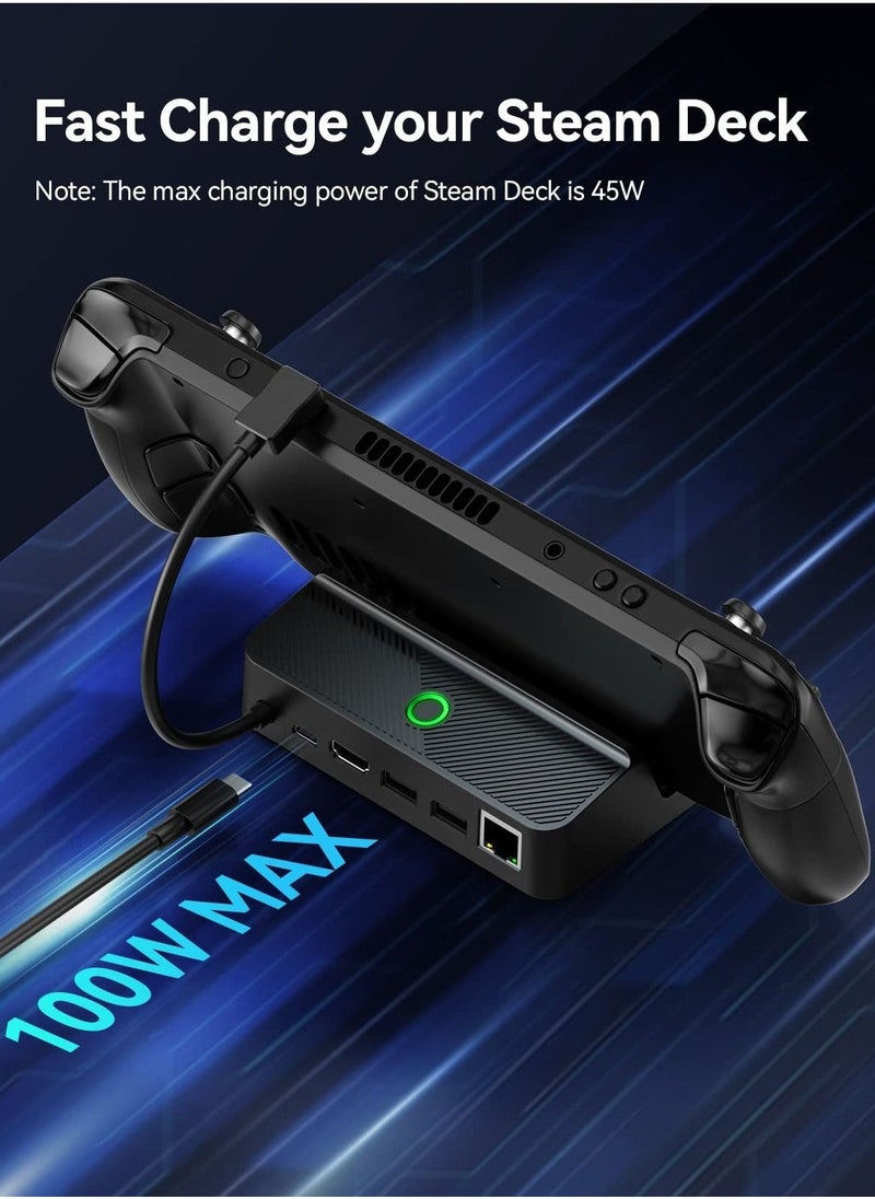 Docking Station for Steam Deck with LED Light, 5-in-1 Steam Dock with Gigabit Ethernet, HDMI 2.0 4K@60Hz, 2 USB-A 3.1, 100W Full Speed Charging Port, Dock for Steam Deck Accessories - Image 5