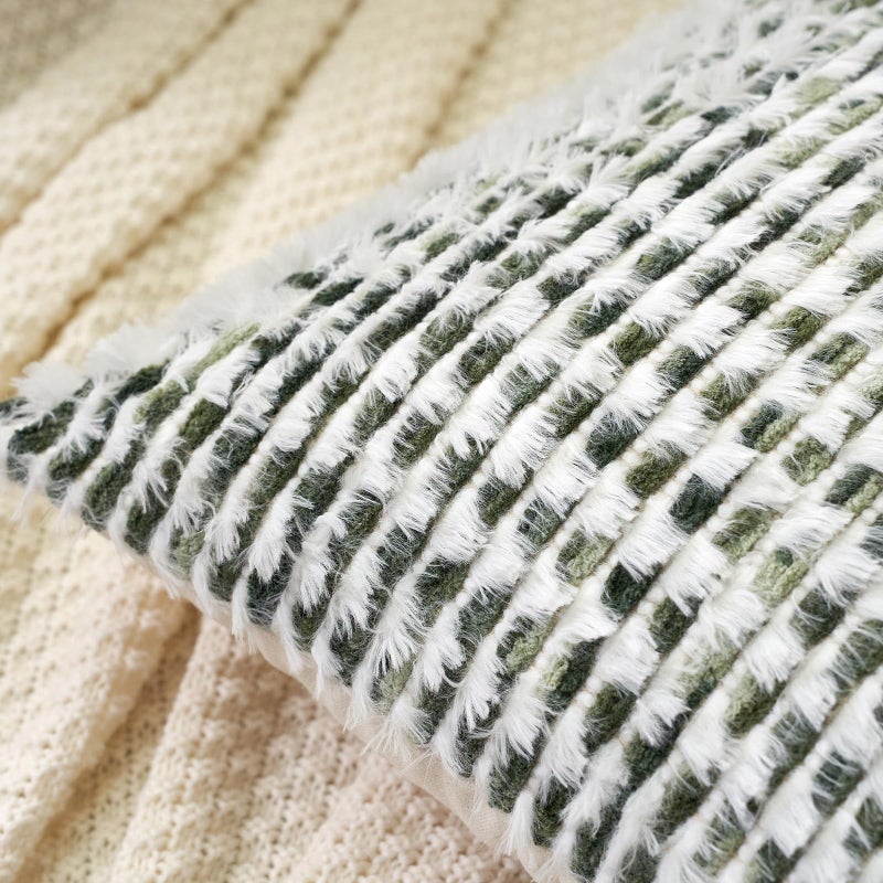 Aeckself Boho Chenille Tufted Pillow Cover 18 x 18 Inch, Decorative Square Throw Pillow Cover Neutral Pillowcase for Couch Bedroom Living Room, Green White - Image 4