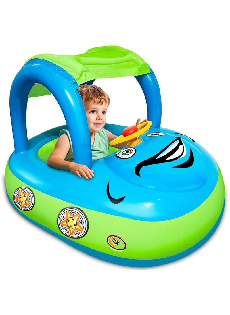 Generic Baby Pool Float with UPF 50+ Canopy, Car Shaped Inflatable Baby Swim Float with Sunshade Safty Seat, Baby Swimming Float Summer Beach Outdoor Play for Age of 6-36 Months  - Image 1