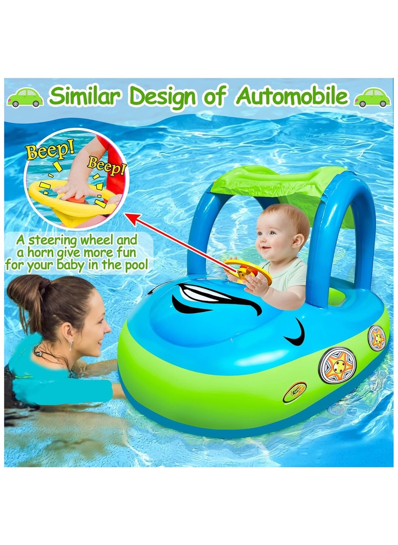 Generic Baby Pool Float with UPF 50+ Canopy, Car Shaped Inflatable Baby Swim Float with Sunshade Safty Seat, Baby Swimming Float Summer Beach Outdoor Play for Age of 6-36 Months  - Image 3