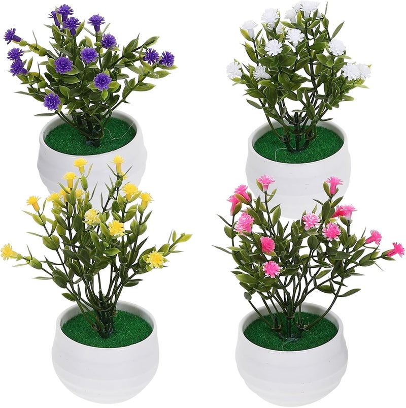 ABOOFAN 4pcs Small Fake Flowers Plants Mini Artificial Potted Plants for Table Desk Home Bathroom Office Decor - Image 1