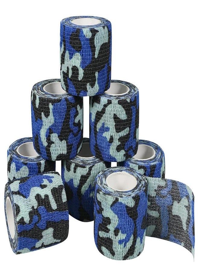 GooGou Self Adherent Bandages Camouflage Cohesive Tape Camo Elastic Sports Tape for Sports Hunting Gear and Finger Wrist Ankle 8PCS 2 in X 14.7 ft (Blue Camouflage - Image 1