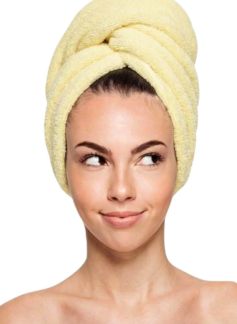 1Chase 100% Cotton Terry Hair Towel Wrap , Yellow - Image 1