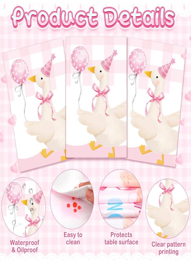 Oudain 6 Pcs Pink One Silly Goose Tablecloth Goose Baby Shower Party Tablecloth Decorations Disposable Little Pink Gingham 1st Birthday Table Cover for Birthday Party Supplies - Image 3