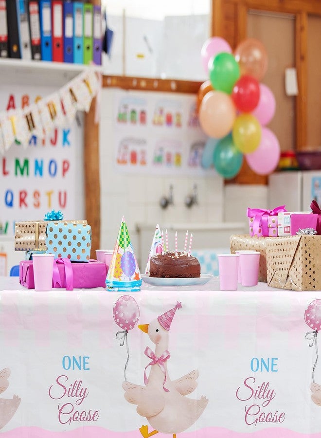 Oudain 6 Pcs Pink One Silly Goose Tablecloth Goose Baby Shower Party Tablecloth Decorations Disposable Little Pink Gingham 1st Birthday Table Cover for Birthday Party Supplies - Image 5