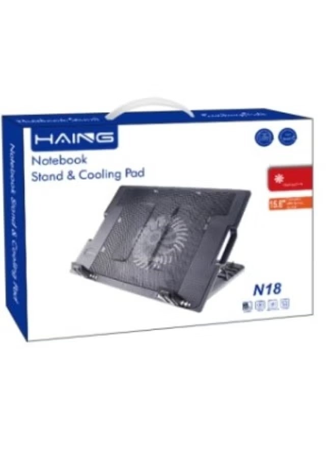 Haing N18 Adjustable Foldable Laptop Cooling Pad, 2 USB Port, Stand For Laptop / Notebook / MacBook, With LED Light, Black | 110105-1-BLK - Image 1