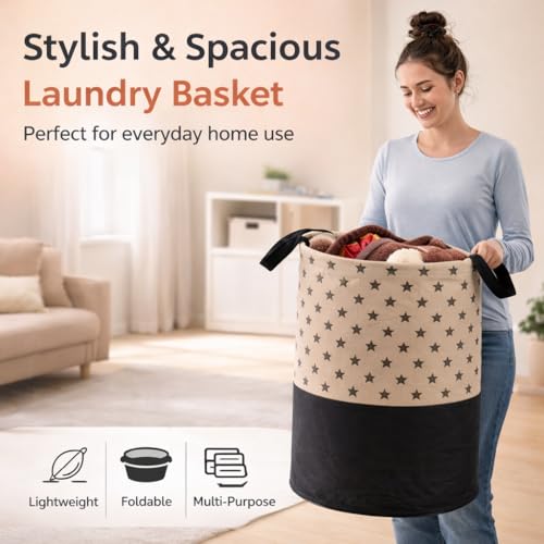 BB BACKBENCHERS Heavy Duty Laundry Basket | Large Round Collapsible Storage Hamper | for Blankets, Toys & Laundry | Foldable Home Organizer for Dorm, Apartment | Brown - Image 2