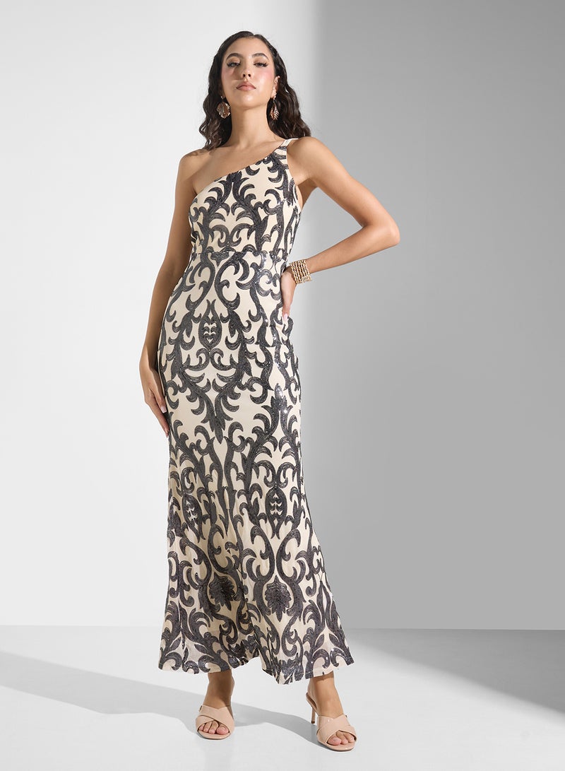 Ginger Patterned One-Shoulder Dress  - Image 1