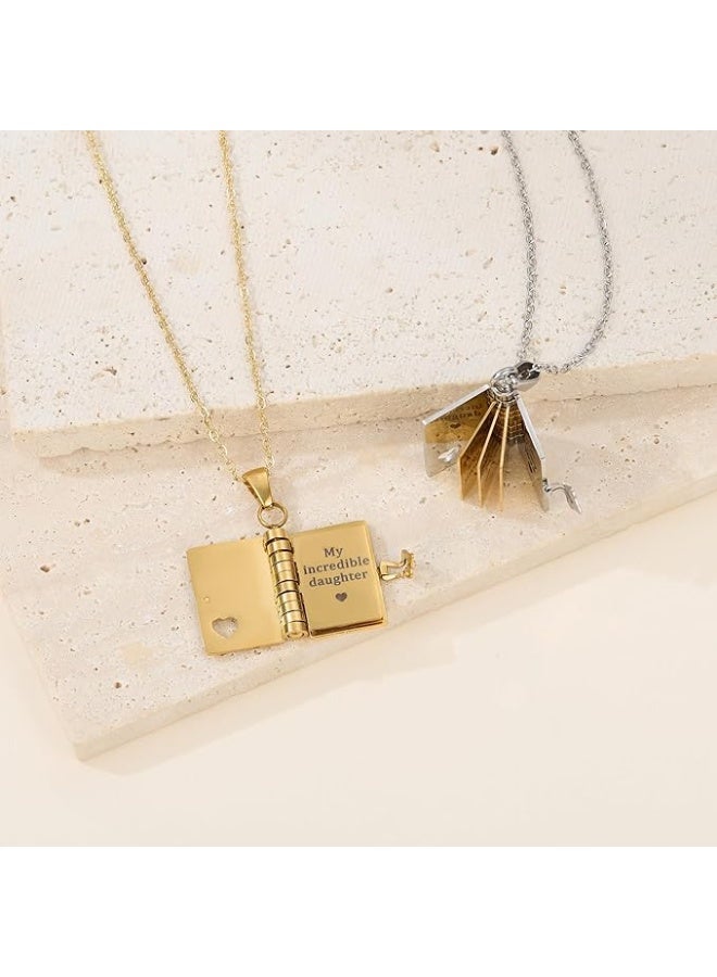 قلادة ميدالية "لابنتي" من الأب والأم، قلادة معلقة منقوشة بـ 6 صفحات، هدية مجوهرات من الفولاذ المقاوم للصدأ لعيد الميلاد والتخرج والمناسبات الخاصة. - Image 5