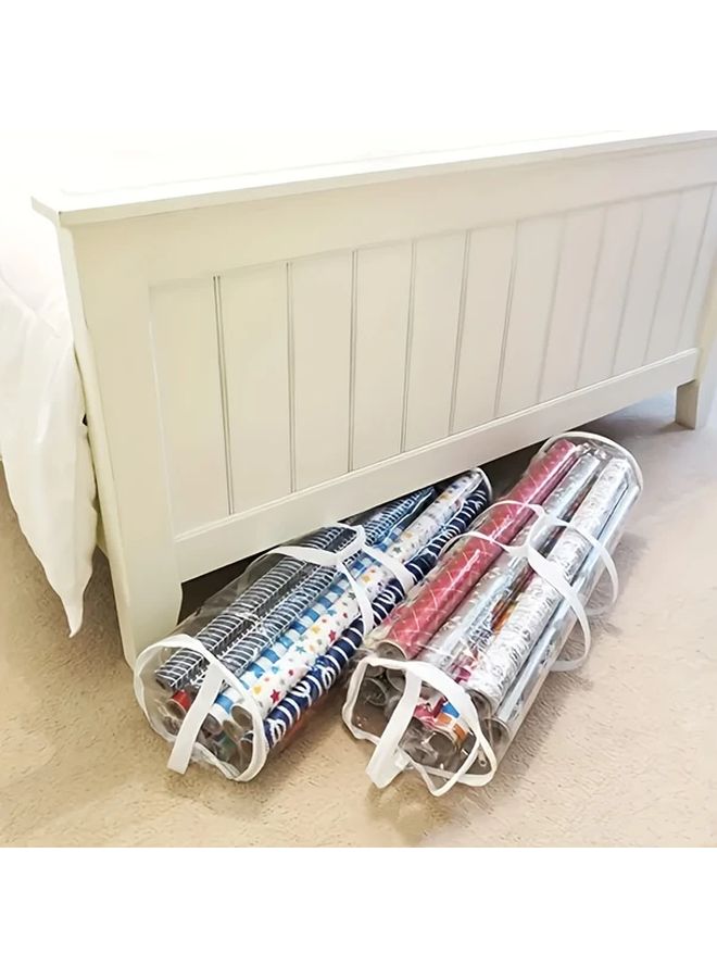 1 Pack PVC Gift Wrap Storage Box with Zipper Closure and Carry Handle White Heavy Duty Transparent Organizer for Wrapping Paper Ribbon Tape Portable Space Saving Case for Christmas Birthday Parties Under Bed Buffet Organizer - Image 1