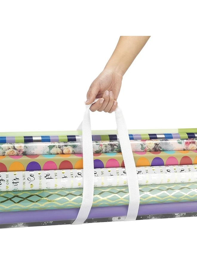 1 Pack PVC Gift Wrap Storage Box with Zipper Closure and Carry Handle White Heavy Duty Transparent Organizer for Wrapping Paper Ribbon Tape Portable Space Saving Case for Christmas Birthday Parties Under Bed Buffet Organizer - Image 4
