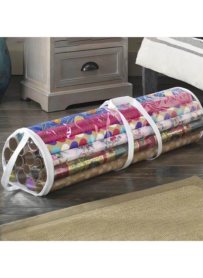 1 Pack PVC Gift Wrap Storage Box with Zipper Closure and Carry Handle White Heavy Duty Transparent Organizer for Wrapping Paper Ribbon Tape Portable Space Saving Case for Christmas Birthday Parties Under Bed Buffet Organizer - Image 5
