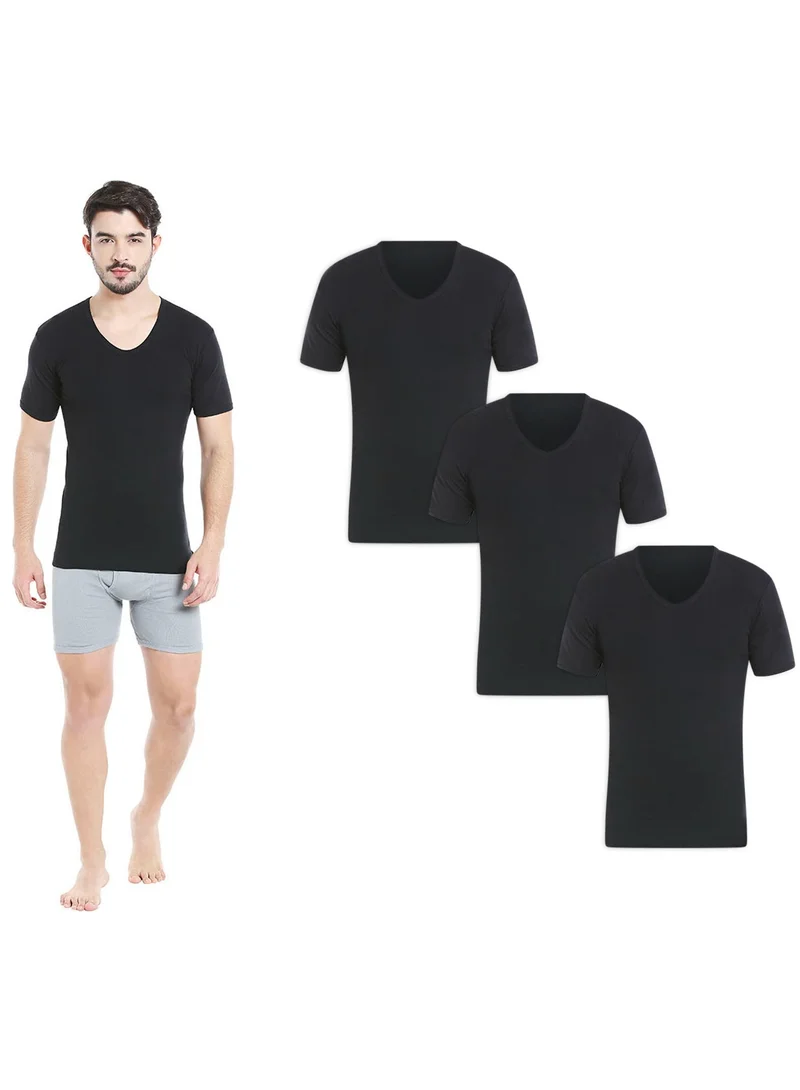 BYC MEN'S U-NECK COTTON UNDERSHIRT (PACK OF 3) - BLACK