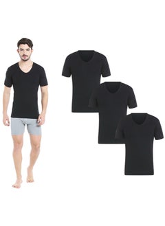 BYC MEN'S U-NECK COTTON UNDERSHIRT (PACK OF 3) - BLACK  - Image 1