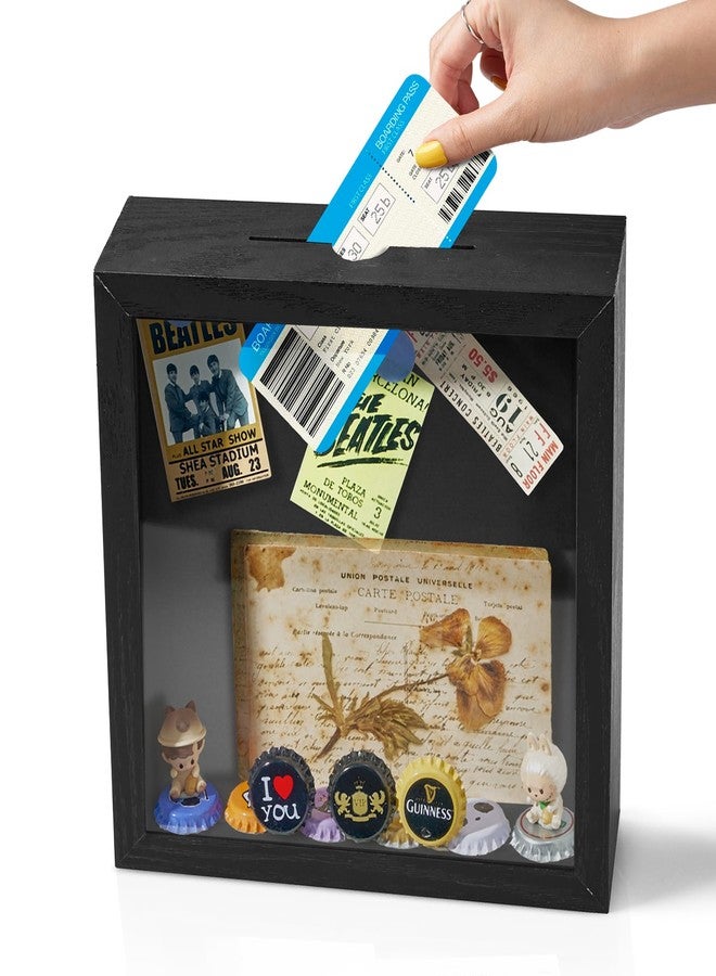هاوس داي صندوق سفر HOUSE DAY 8x8 مع فتحة، صناديق أرشيفية علوية لحفظ الذكريات، إطار سفر Life in A Box للصور والمقتنيات وبطاقات الرياضة وسدادات زجاجات النبيذ، أسود - Image 1