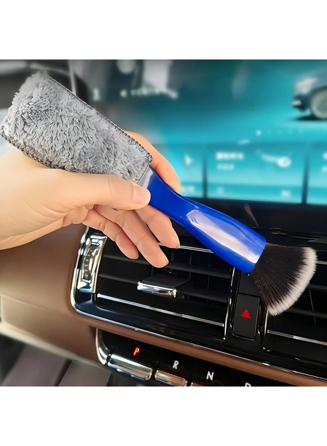 Blue Dual Headed Car Cleaning Brush With Soft And Hard Bristles For AC Vents And Seats - Image 5