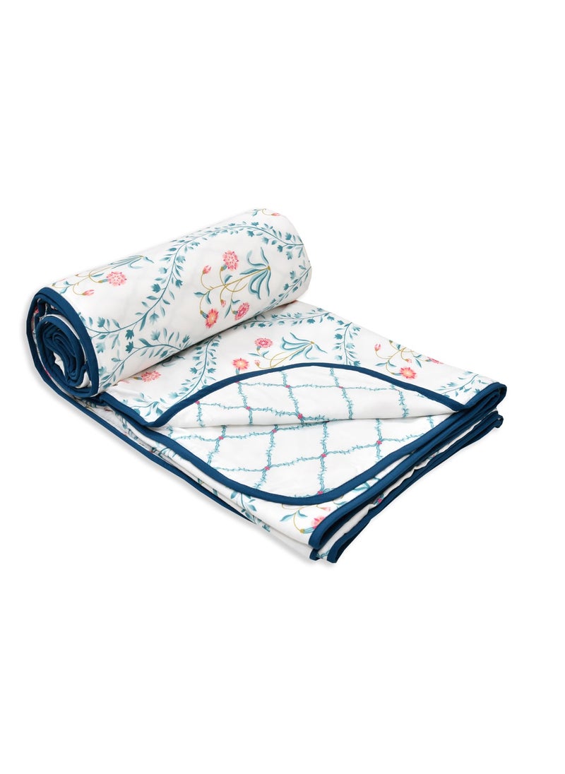 haus & kinder haus kinder 100 Cotton Reversible Dohar AC Blanket Quilt for Double Bed Summers Winter Soft Lightweight Comforter 84 X 88 Inches Pink Blossom 