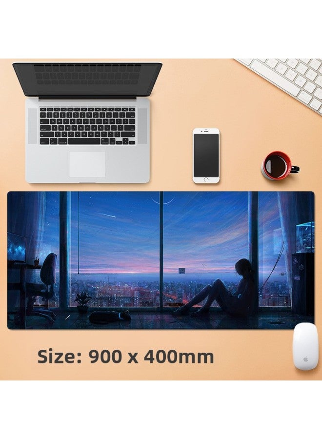 Computer Mouse Pad Oversized Keyboard Notebook To Figure Size E-sports Game Mouse Table Pad-Color:800x300mm-5mm-Pattern:Sunset Girl
