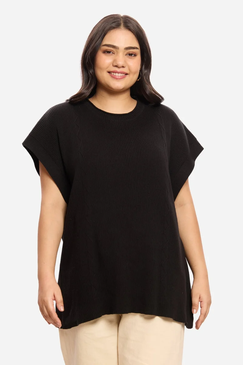 فيرجيو Solid Cotton Plus Size Pullover With Extended Shoulders for Women