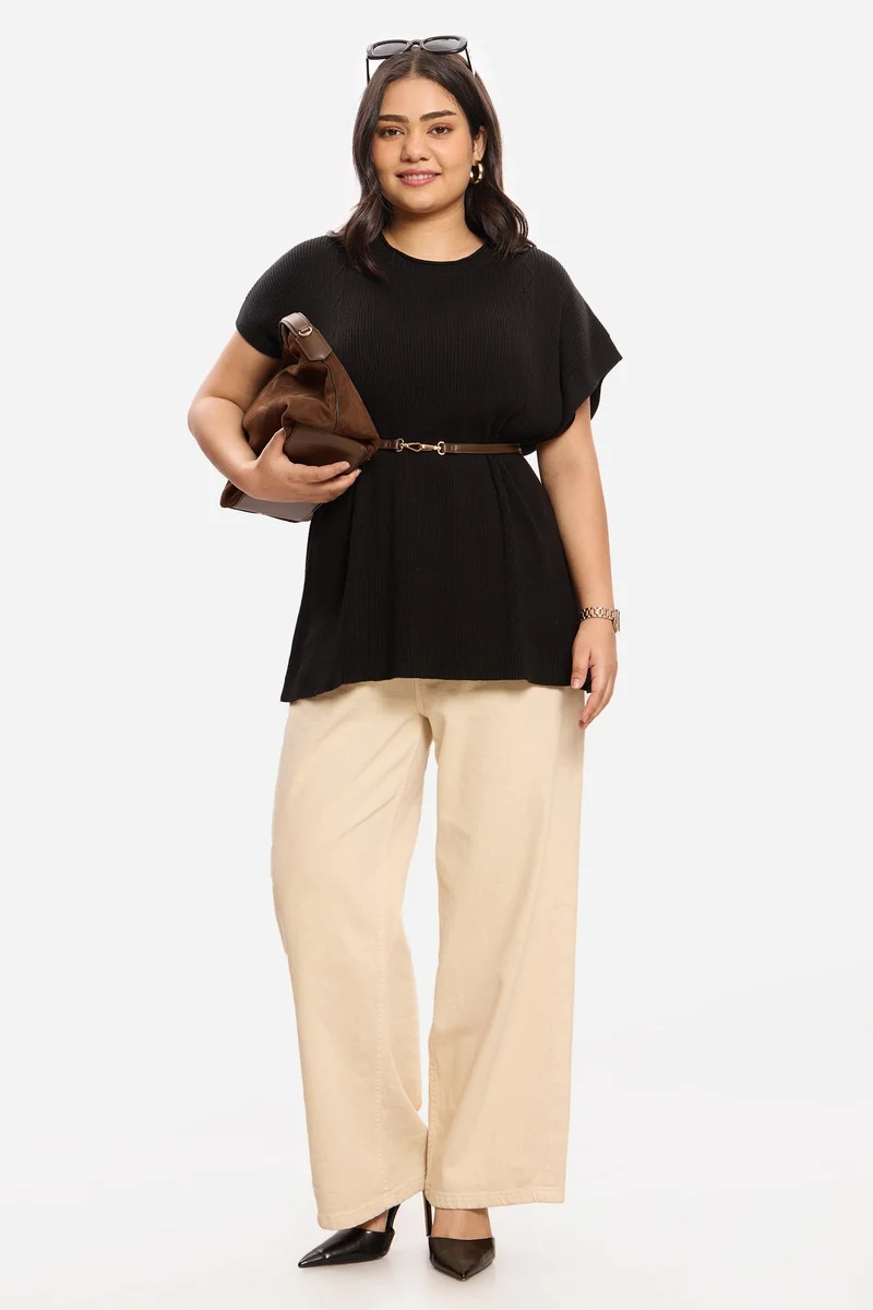 فيرجيو Solid Cotton Plus Size Pullover With Extended Shoulders for Women