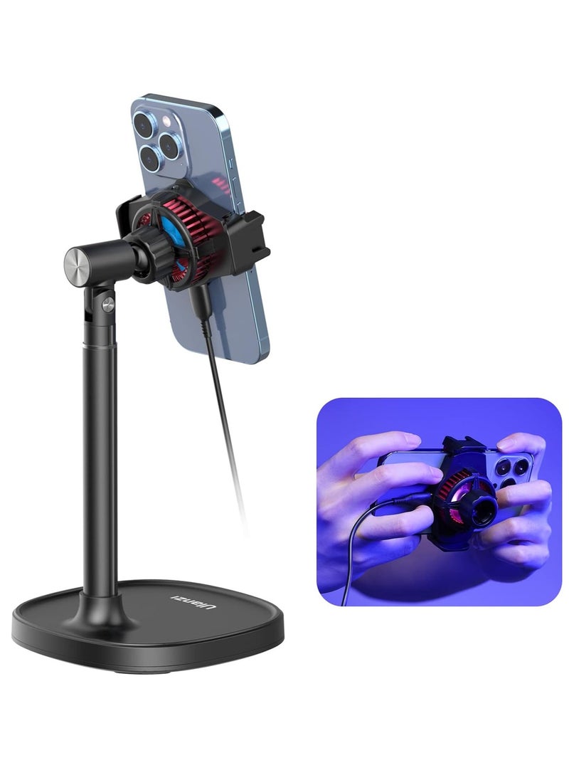 Ulanzi - Cell Phone Stand with Phone Cooler, Desktop Phone Live Streaming Solution with Phone Cooling Fan, Height Adjustable Phone Cooler Stand Compatible with All Mobile Phones, iPhone and Android - Image 1