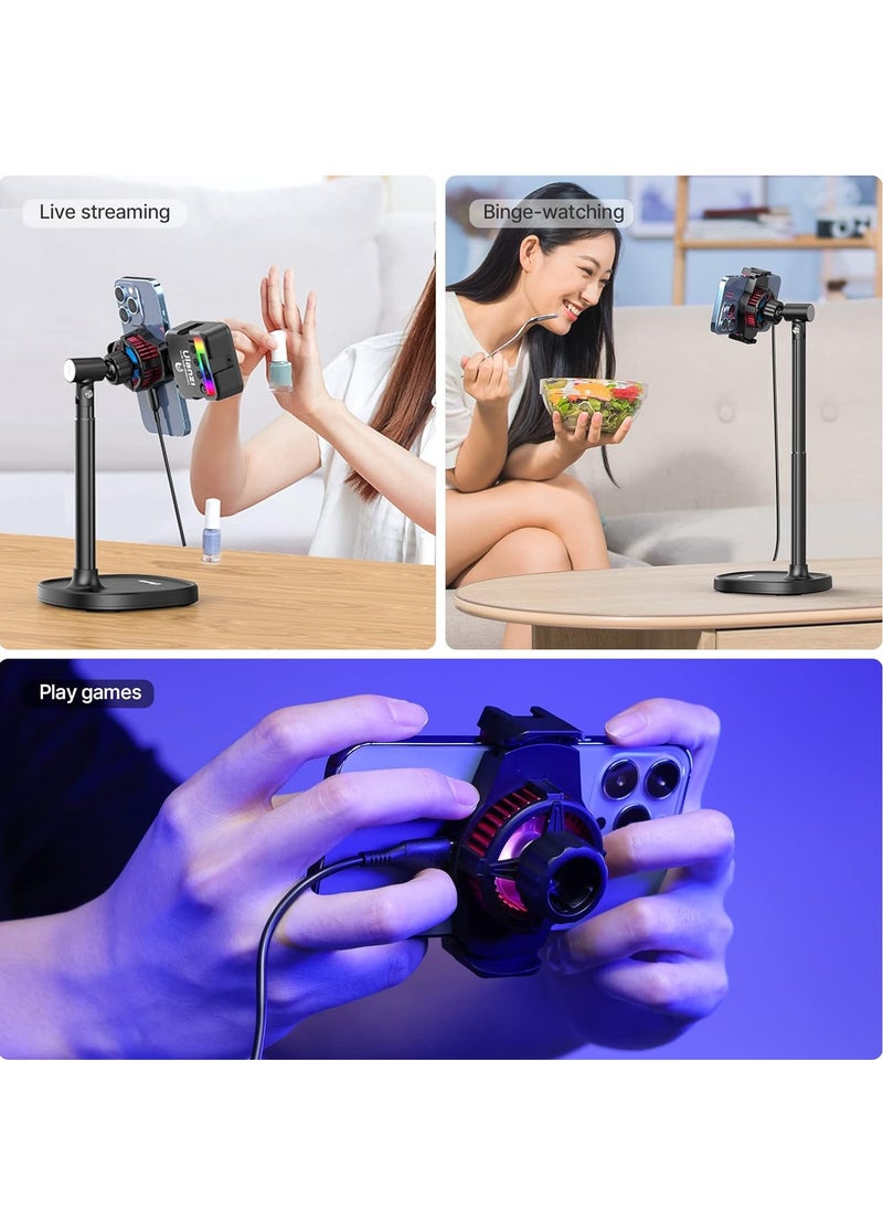 Ulanzi - Cell Phone Stand with Phone Cooler, Desktop Phone Live Streaming Solution with Phone Cooling Fan, Height Adjustable Phone Cooler Stand Compatible with All Mobile Phones, iPhone and Android - Image 1