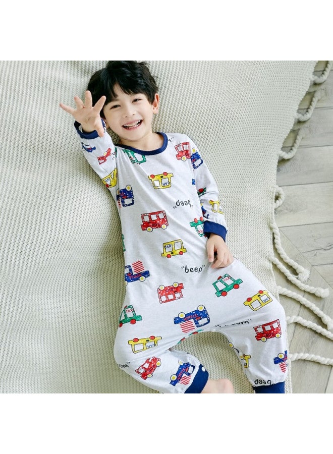 SHANBAOMAY Shangbaomaixunxia Children's Onesie Pajamas, Combed Cotton Thin Boys' Long-sleeve Loungewear, Light Gray Car Pattern, 90cm - Image 4