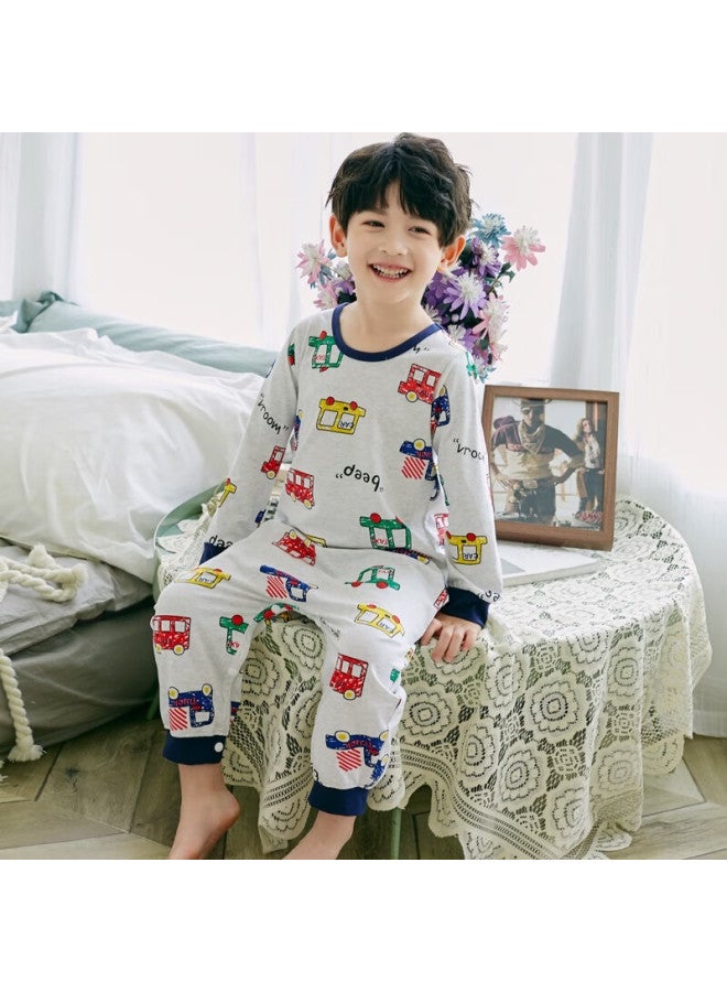 SHANBAOMAY Shangbaomaixunxia Children's Onesie Pajamas, Combed Cotton Thin Boys' Long-sleeve Loungewear, Light Gray Car Pattern, 90cm - Image 3