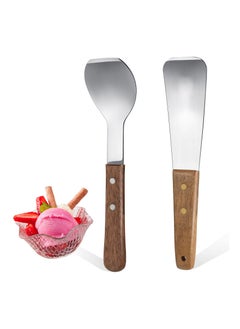 Ice Cream Shovel, Ice Cream Scoop, 2 PCS Stainless Steel Ice Cream Shovel, with Wooden Handle, Dessert Spade, Butter Cutter, Flat Ice Cream Metal Spade, for Dining Kitchen Utensil, Home Commercial