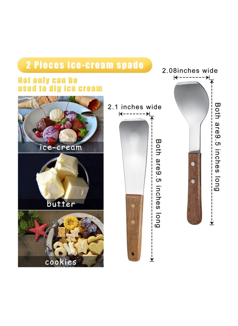 Generic - Ice Cream Shovel, Ice Cream Scoop, 2 PCS Stainless Steel Ice Cream Shovel, with Wooden Handle, Dessert Spade, Butter Cutter, Flat Ice Cream Metal Spade, for Dining Kitchen Utensil, Home Commercial - Image 1