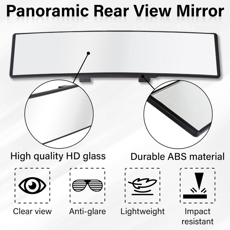 ecocstm Rear View Mirror, Universal 11.4 Inch Interior Clip On Panoramic Convex Mirrors for Car Accessories, HD Anti Glare Wide Angle and Reduce Blind Spot, Extended Rear View Mirror for Cars, SUVs, Trucks - Image 3