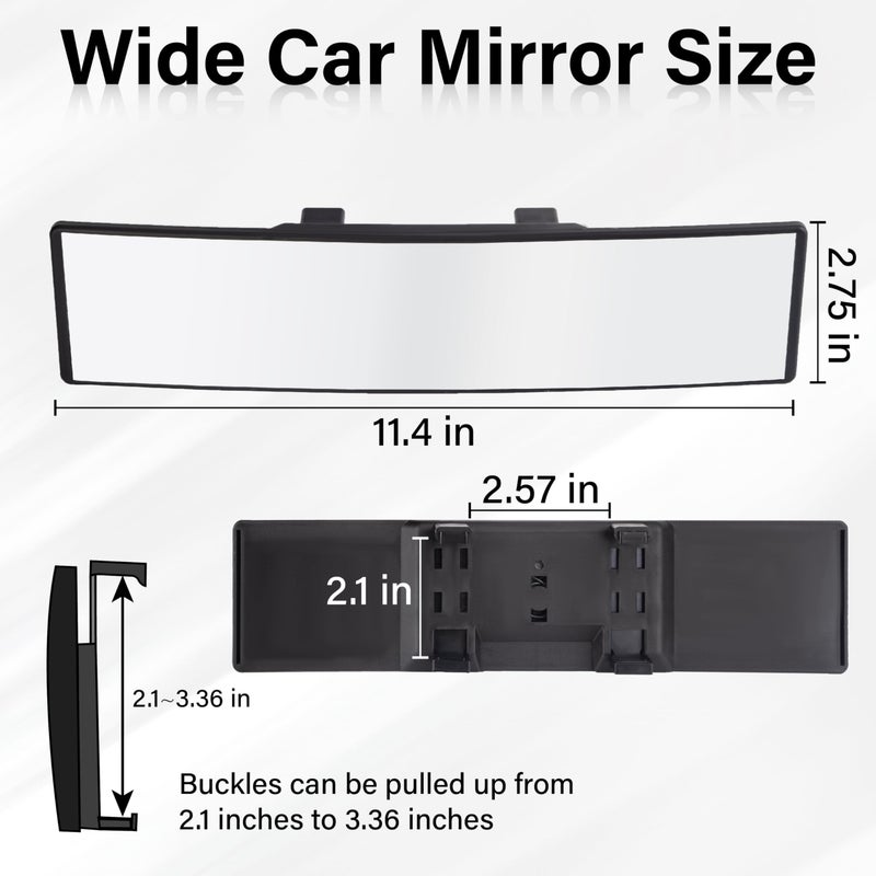 ecocstm Rear View Mirror, Universal 11.4 Inch Interior Clip On Panoramic Convex Mirrors for Car Accessories, HD Anti Glare Wide Angle and Reduce Blind Spot, Extended Rear View Mirror for Cars, SUVs, Trucks - Image 2
