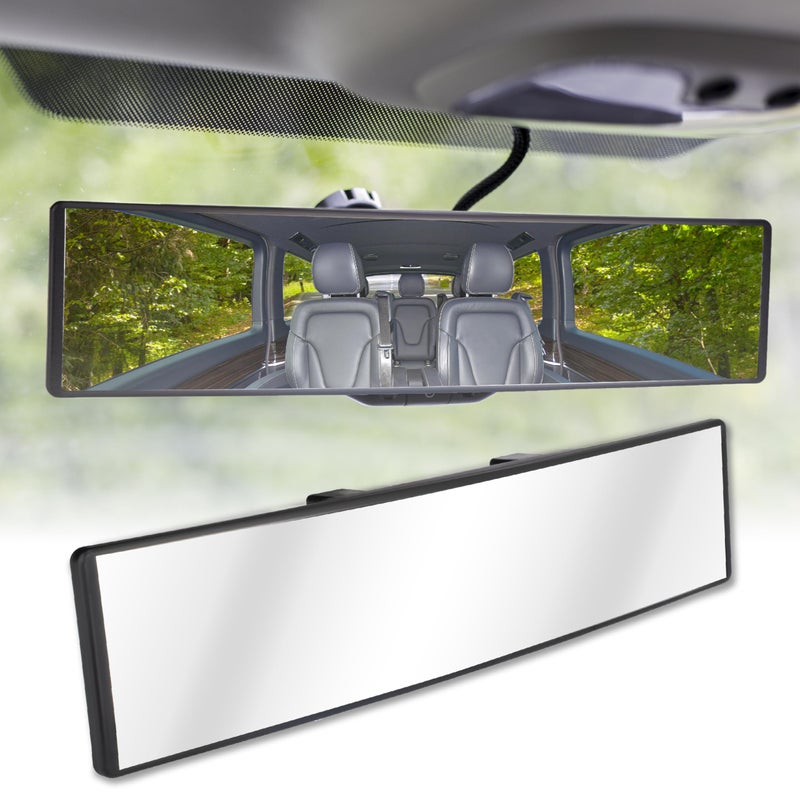 ecocstm Rear View Mirror, Universal 11.4 Inch Interior Clip On Panoramic Convex Mirrors for Car Accessories, HD Anti Glare Wide Angle and Reduce Blind Spot, Extended Rear View Mirror for Cars, SUVs, Trucks - Image 1
