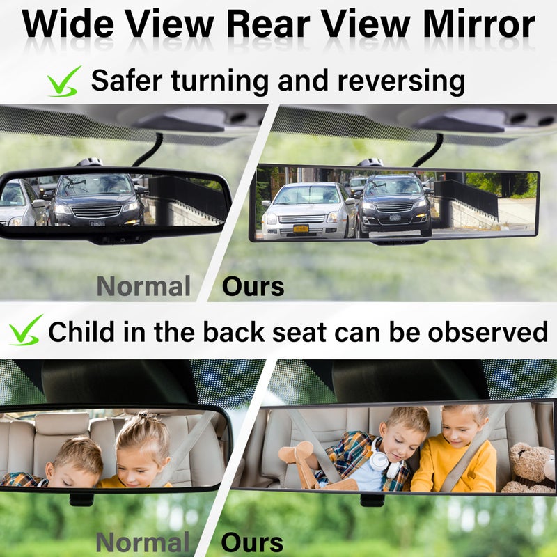 ecocstm Rear View Mirror, Universal 11.4 Inch Interior Clip On Panoramic Convex Mirrors for Car Accessories, HD Anti Glare Wide Angle and Reduce Blind Spot, Extended Rear View Mirror for Cars, SUVs, Trucks - Image 4