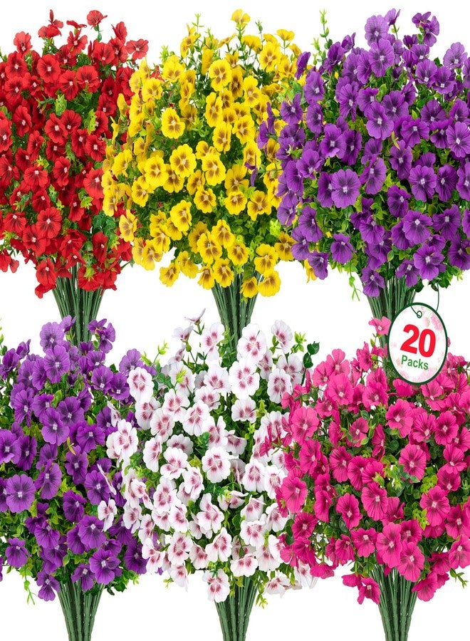 Roberly 20 Bundles Artificial Flowers for Outdoors, Fake Silk Flowers with Plastic Eucalyptus Greenery Stems Realistic Faux Plants for Spring Summer Porch Patio Yard Garden Home Decor, Mixed Color - Image 1
