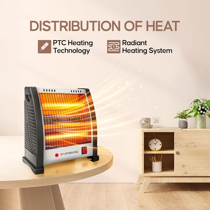 Longway Blaze 2 Rod 800 Watt Halogen Room Heater With ISI Approved White Gray - Image 4