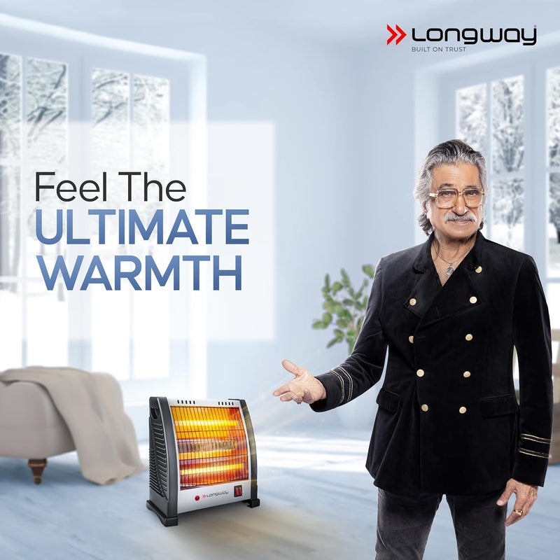 Longway Blaze 2 Rod 800 Watt Halogen Room Heater With ISI Approved White Gray - Image 2