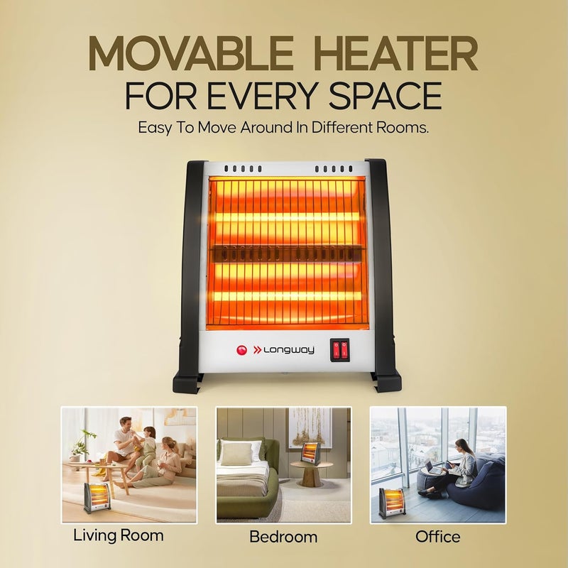 Longway Blaze 2 Rod 800 Watt Halogen Room Heater With ISI Approved White Gray - Image 5