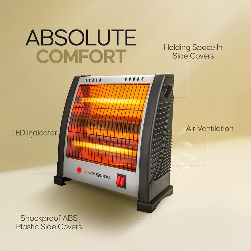 Longway Blaze 2 Rod 800 Watt Halogen Room Heater With ISI Approved White Gray - Image 3