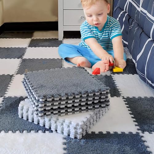 RGKJAS EVA Foam Interlocking Puzzle Mat – Waterproof, Shock-Absorbing, Non-Slip Protective Exercise Tiles for Home Gym, Workout Space, Kid's Playroom & Equipment Flooring in (White/Grey 10-Piece Set) - Image 5