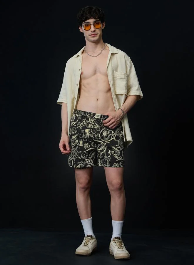 The Souled Store Men Black Nautical Print Boxer Shorts