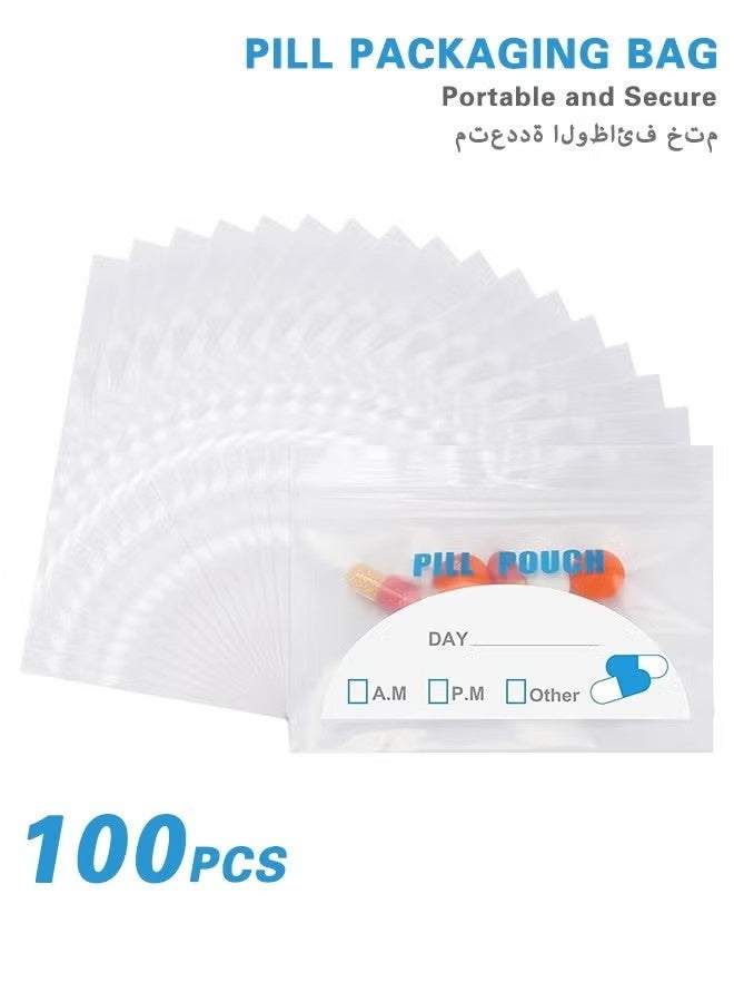 Happy D 100 Pack Pill Pouch Bags - (4" X 2.75") Thickness is 6 Mil, Portable Plastic Pills Bag Hold Vitamin, Supplements, Medication, and Vitamin Storage - Image 1