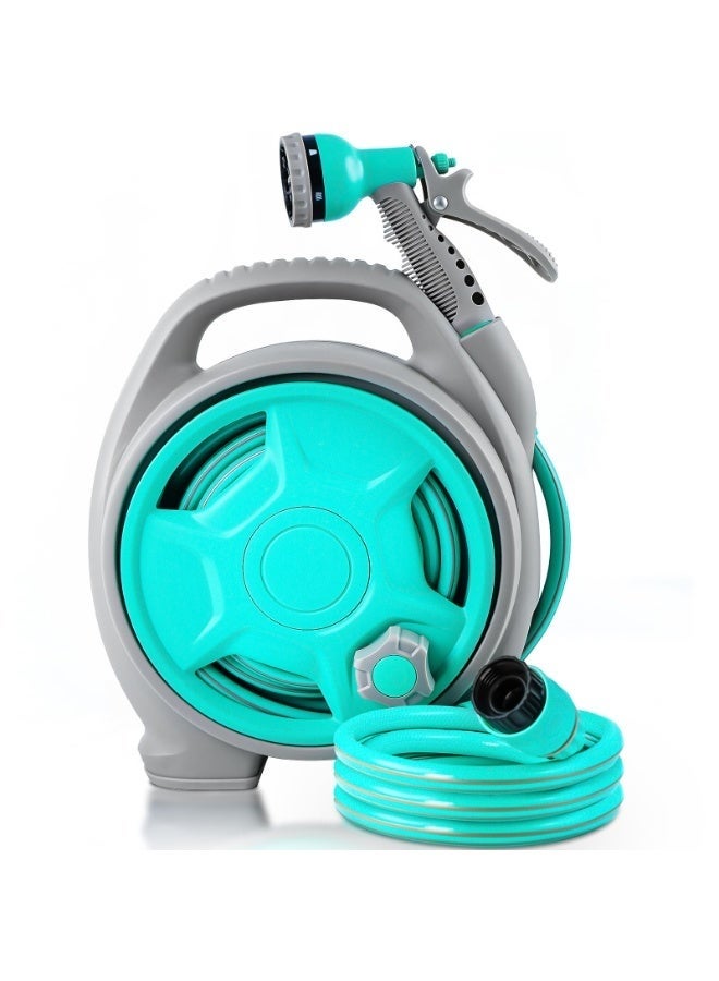 والالا بكرة خرطوم حديقة قابلة للسحب بطول 15 مترًا، بكرة خرطوم خفيفة الوزن وقابلة للحمل مع فوهة رش بستة أنماط، موصل عالمي، رائعة لري الفناء - Image 1